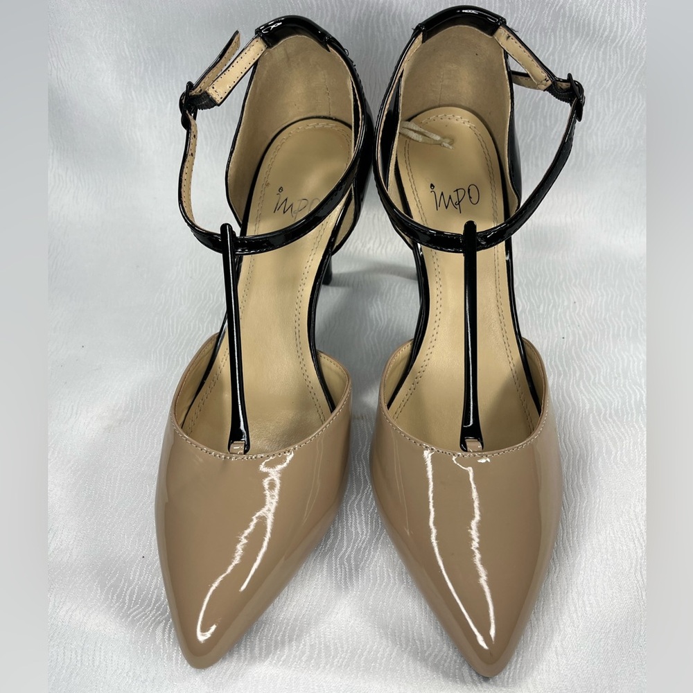Impo Women's Beige and Black T-Strap Heels NWOT